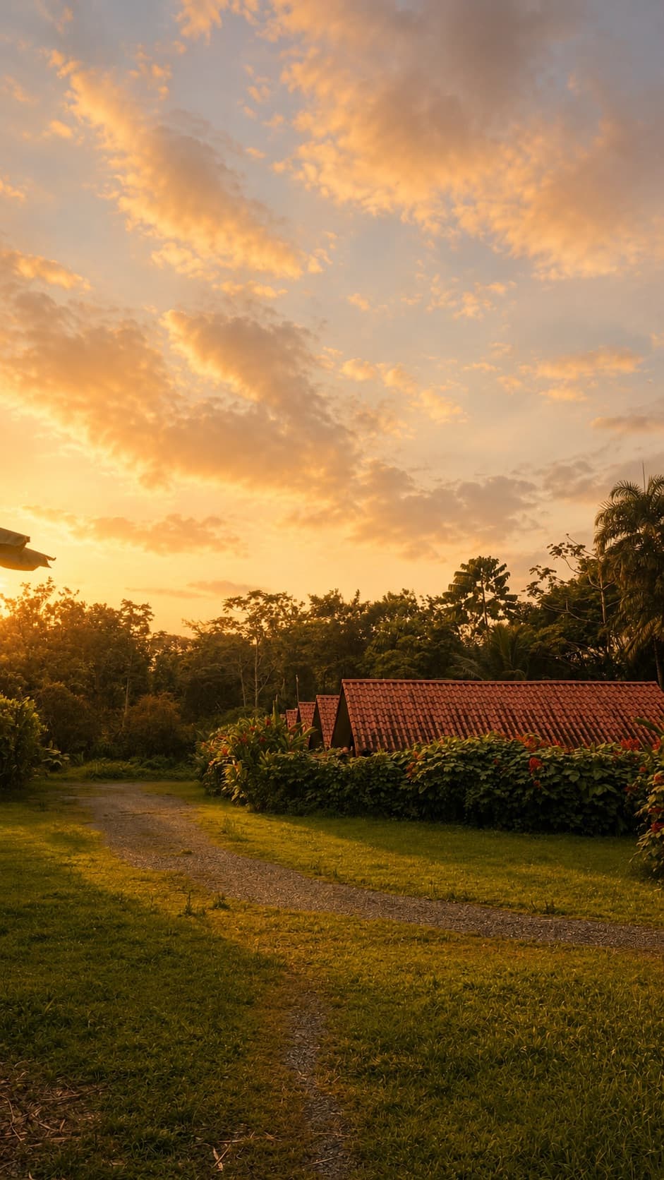 Atardecer sobre los jardines del hotel